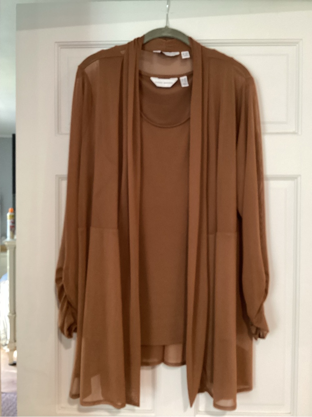 Susan Graver Brown Open-Front Sheer Layered Cardigan